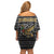 Zimbabwean Bird Statue Family Matching Off Shoulder Short Dress and Hawaiian Shirt Tribal Pattern with National Flag Patch and Heritage Symbol