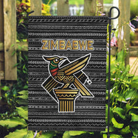 Zimbabwean Bird Statue Garden Flag Tribal Pattern with National Flag Patch and Heritage Symbol