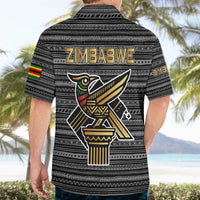 Zimbabwean Bird Statue Hawaiian Shirt Tribal Pattern with National Flag Patch and Heritage Symbol