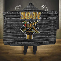 Zimbabwean Bird Statue Hooded Blanket Tribal Pattern with National Flag Patch and Heritage Symbol