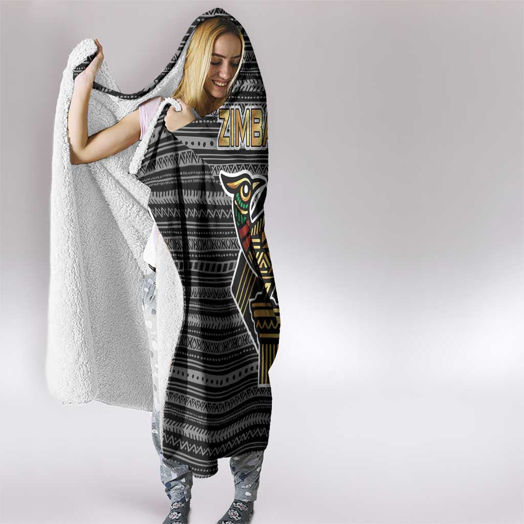 Zimbabwean Bird Statue Hooded Blanket Tribal Pattern with National Flag Patch and Heritage Symbol