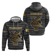 Zimbabwean Bird Statue Hoodie Tribal Pattern with National Flag Patch and Heritage Symbol
