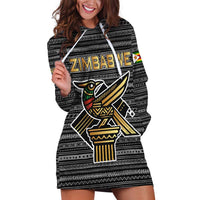 Zimbabwean Bird Statue Hoodie Dress Tribal Pattern with National Flag Patch and Heritage Symbol