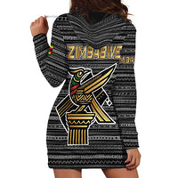 Zimbabwean Bird Statue Hoodie Dress Tribal Pattern with National Flag Patch and Heritage Symbol