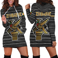 Zimbabwean Bird Statue Hoodie Dress Tribal Pattern with National Flag Patch and Heritage Symbol