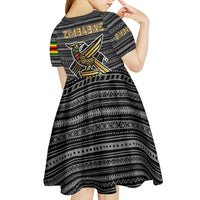 Zimbabwean Bird Statue Kid Short Sleeve Dress Tribal Pattern with National Flag Patch and Heritage Symbol