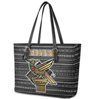 Zimbabwean Bird Statue Leather Tote Bag Tribal Pattern with National Flag Patch and Heritage Symbol