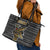 Zimbabwean Bird Statue Leather Tote Bag Tribal Pattern with National Flag Patch and Heritage Symbol