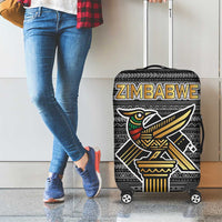 Zimbabwean Bird Statue Luggage Cover Tribal Pattern with National Flag Patch and Heritage Symbol