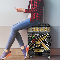 Zimbabwean Bird Statue Luggage Cover Tribal Pattern with National Flag Patch and Heritage Symbol