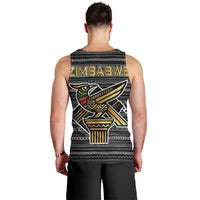 Zimbabwean Bird Statue Men Tank Top Tribal Pattern with National Flag Patch and Heritage Symbol