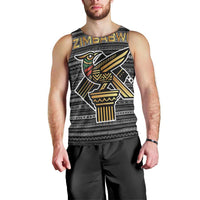 Zimbabwean Bird Statue Men Tank Top Tribal Pattern with National Flag Patch and Heritage Symbol