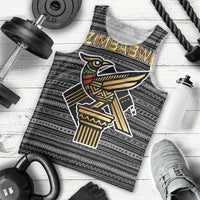 Zimbabwean Bird Statue Men Tank Top Tribal Pattern with National Flag Patch and Heritage Symbol