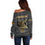 Zimbabwean Bird Statue Off Shoulder Sweater Tribal Pattern with National Flag Patch and Heritage Symbol