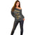 Zimbabwean Bird Statue Off Shoulder Sweater Tribal Pattern with National Flag Patch and Heritage Symbol