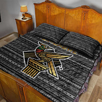 Zimbabwean Bird Statue Quilt Bed Set Tribal Pattern with National Flag Patch and Heritage Symbol