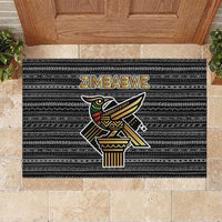 Zimbabwean Bird Statue Rubber Doormat Tribal Pattern with National Flag Patch and Heritage Symbol