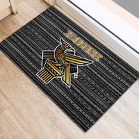 Zimbabwean Bird Statue Rubber Doormat Tribal Pattern with National Flag Patch and Heritage Symbol