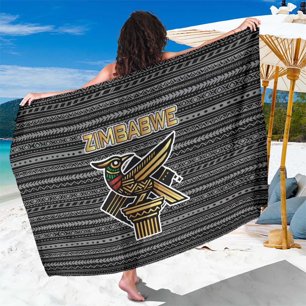 Zimbabwean Bird Statue Sarong Tribal Pattern with National Flag Patch and Heritage Symbol