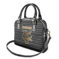 Zimbabwean Bird Statue Shoulder Handbag Tribal Pattern with National Flag Patch and Heritage Symbol