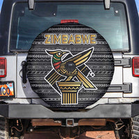 Zimbabwean Bird Statue Spare Tire Cover Tribal Pattern with National Flag Patch and Heritage Symbol