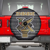 Zimbabwean Bird Statue Spare Tire Cover Tribal Pattern with National Flag Patch and Heritage Symbol