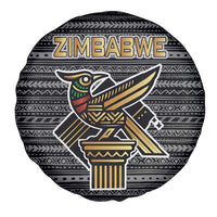 Zimbabwean Bird Statue Spare Tire Cover Tribal Pattern with National Flag Patch and Heritage Symbol