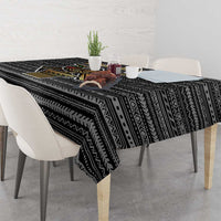 Zimbabwean Bird Statue Tablecloth Tribal Pattern with National Flag Patch and Heritage Symbol