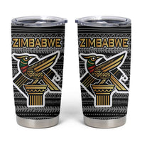 Zimbabwean Bird Statue Tumbler Cup Tribal Pattern with National Flag Patch and Heritage Symbol