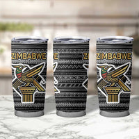 Zimbabwean Bird Statue Tumbler Cup Tribal Pattern with National Flag Patch and Heritage Symbol