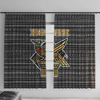 Zimbabwean Bird Statue Window Curtain Tribal Pattern with National Flag Patch and Heritage Symbol