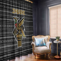 Zimbabwean Bird Statue Window Curtain Tribal Pattern with National Flag Patch and Heritage Symbol