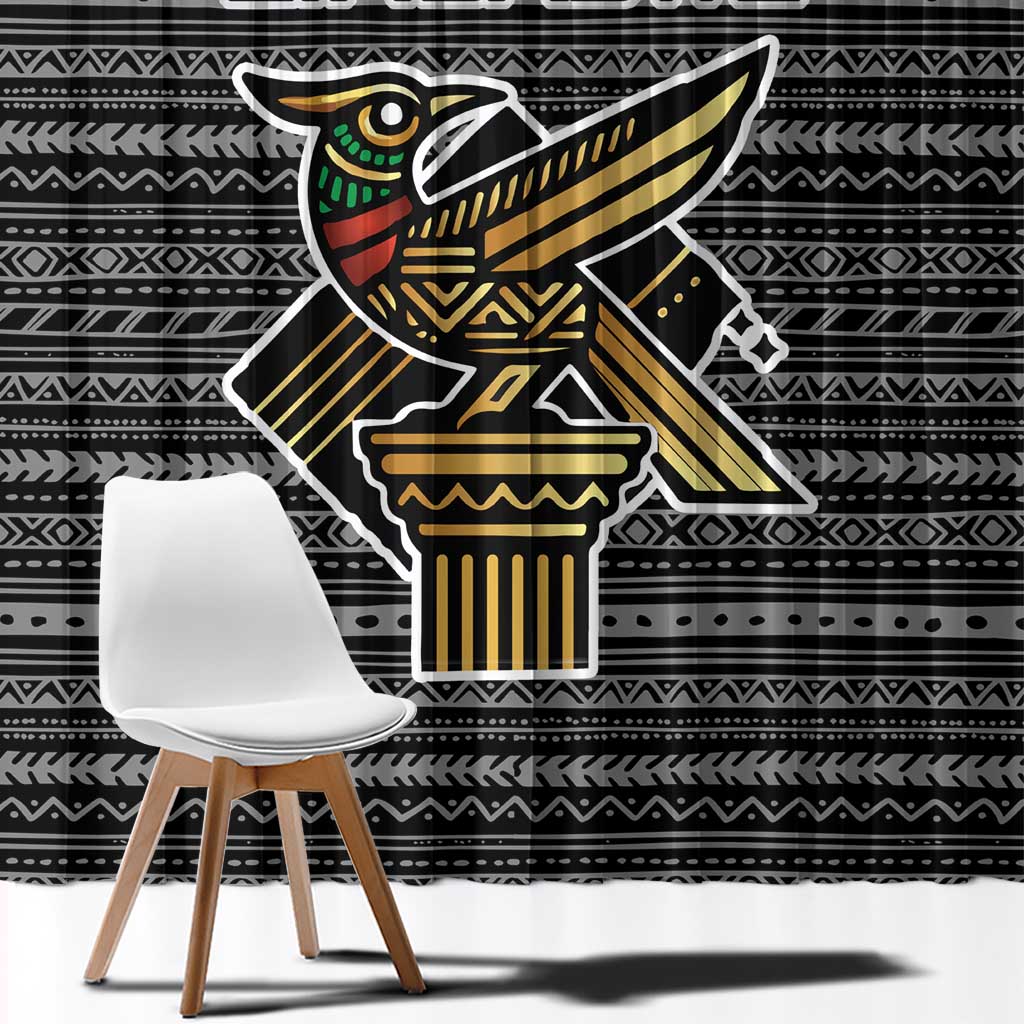 Zimbabwean Bird Statue Window Curtain Tribal Pattern with National Flag Patch and Heritage Symbol