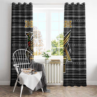 Zimbabwean Bird Statue Window Curtain Tribal Pattern with National Flag Patch and Heritage Symbol