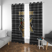 Zimbabwean Bird Statue Window Curtain Tribal Pattern with National Flag Patch and Heritage Symbol