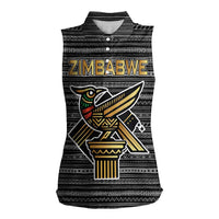 Zimbabwean Bird Statue Women Sleeveless Polo Shirt Tribal Pattern with National Flag Patch and Heritage Symbol