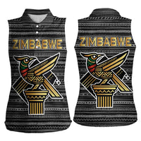 Zimbabwean Bird Statue Women Sleeveless Polo Shirt Tribal Pattern with National Flag Patch and Heritage Symbol