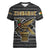 Zimbabwean Bird Statue Women V-Neck T-Shirt Tribal Pattern with National Flag Patch and Heritage Symbol