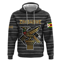Zimbabwean Bird Statue Zip Hoodie Tribal Pattern with National Flag Patch and Heritage Symbol
