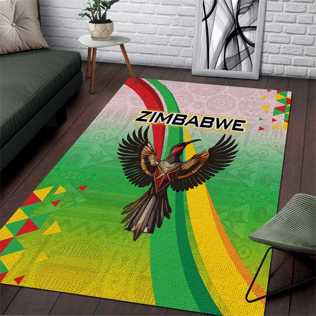Zimbabwe Vibe Area Rug Tribal-Inspired Background with Geometric Flag Color Design