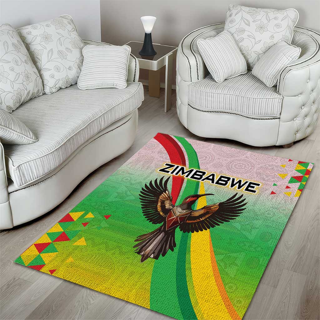 Zimbabwe Vibe Area Rug Tribal-Inspired Background with Geometric Flag Color Design