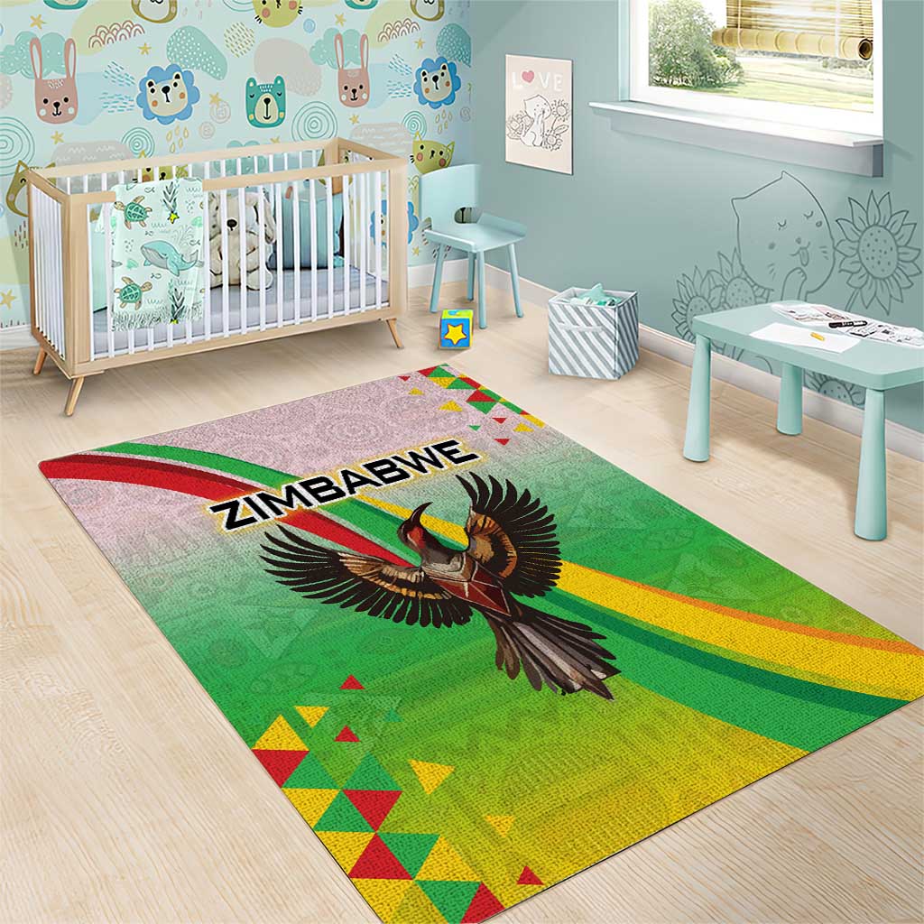 Zimbabwe Vibe Area Rug Tribal-Inspired Background with Geometric Flag Color Design