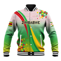 Zimbabwe Vibe Baseball Jacket Tribal-Inspired Background with Geometric Flag Color Design