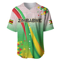 Zimbabwe Vibe Baseball Jersey Tribal-Inspired Background with Geometric Flag Color Design