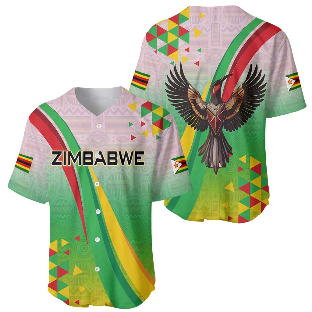 Zimbabwe Vibe Baseball Jersey Tribal-Inspired Background with Geometric Flag Color Design