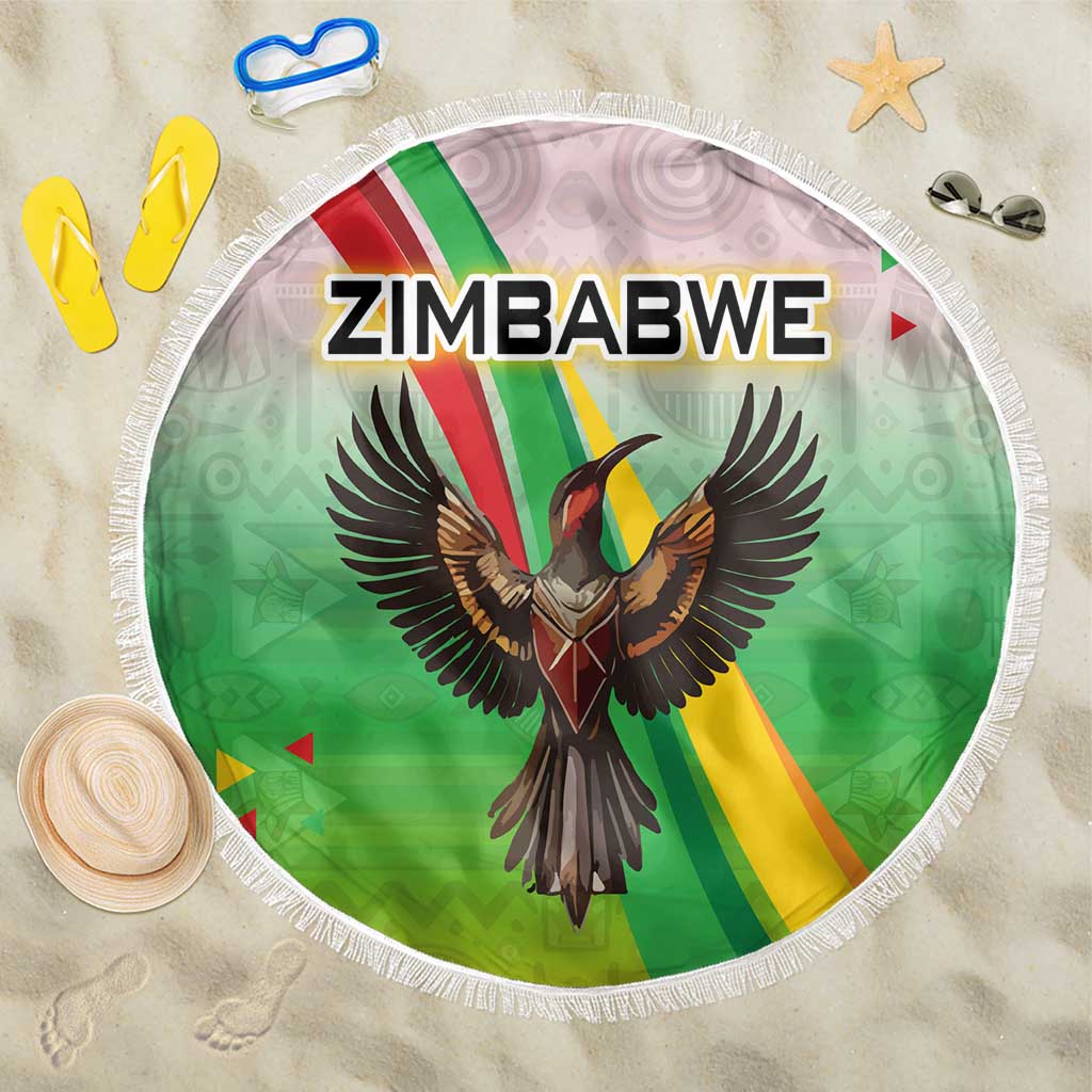 Zimbabwe Vibe Beach Blanket Tribal-Inspired Background with Geometric Flag Color Design