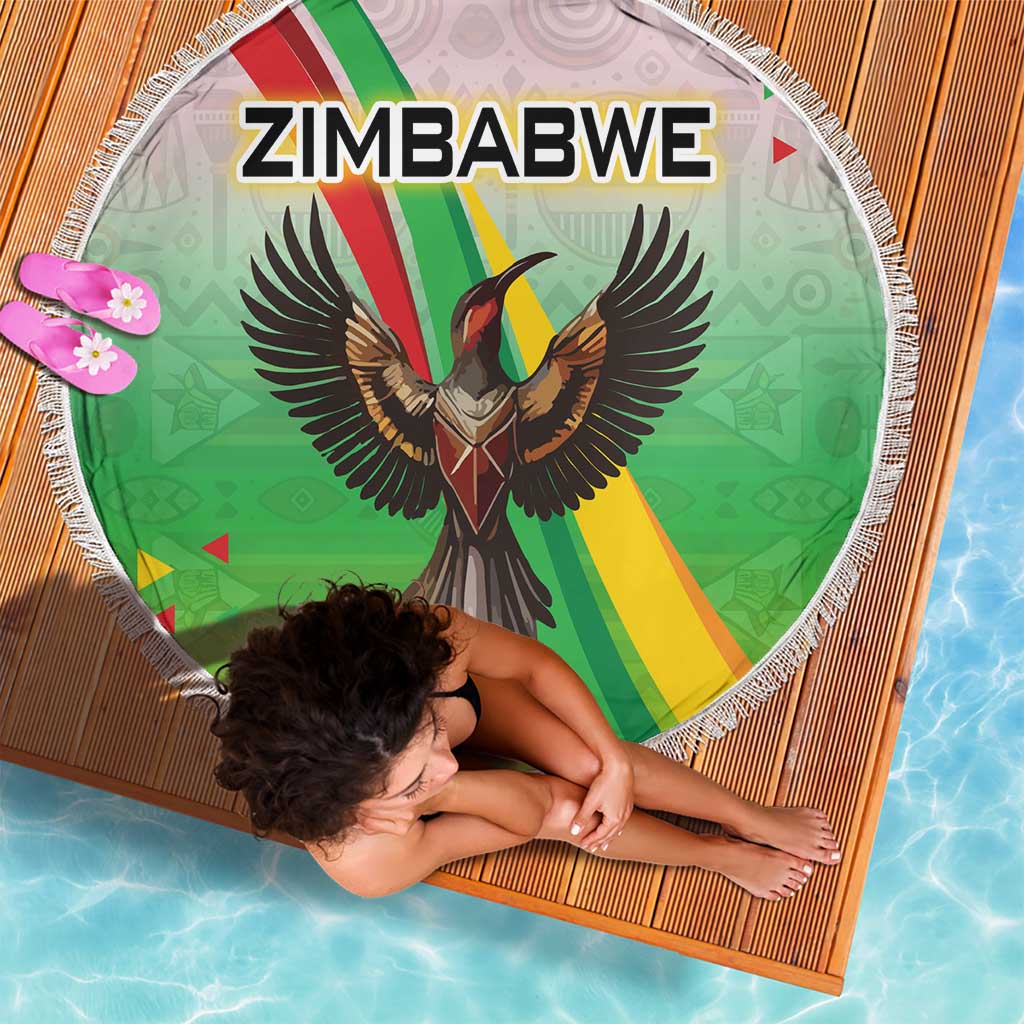 Zimbabwe Vibe Beach Blanket Tribal-Inspired Background with Geometric Flag Color Design