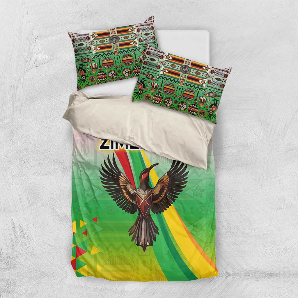 Zimbabwe Vibe Bedding Set Tribal-Inspired Background with Geometric Flag Color Design