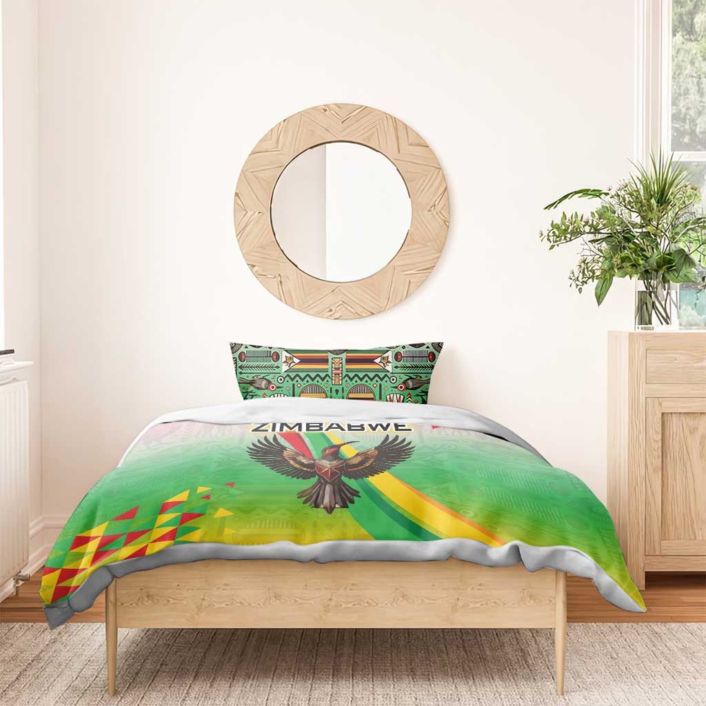 Zimbabwe Vibe Bedding Set Tribal-Inspired Background with Geometric Flag Color Design