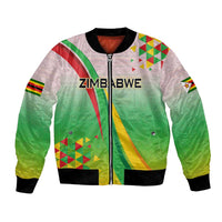 Zimbabwe Vibe Bomber Jacket Tribal-Inspired Background with Geometric Flag Color Design